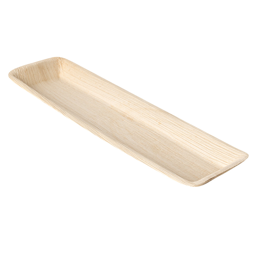 Indo Rectangle Natural Palm Leaf Deep Plate - 13" x 4" x 1" - 100 count box