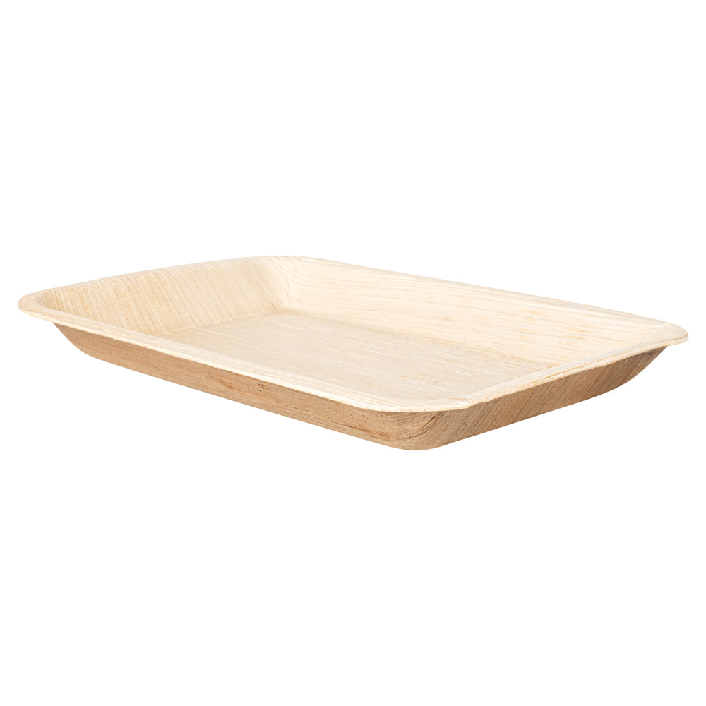 Indo Rectangle Natural Palm Leaf Plate - 10 3/4" x 7" x 1 1/4" - 100 count box