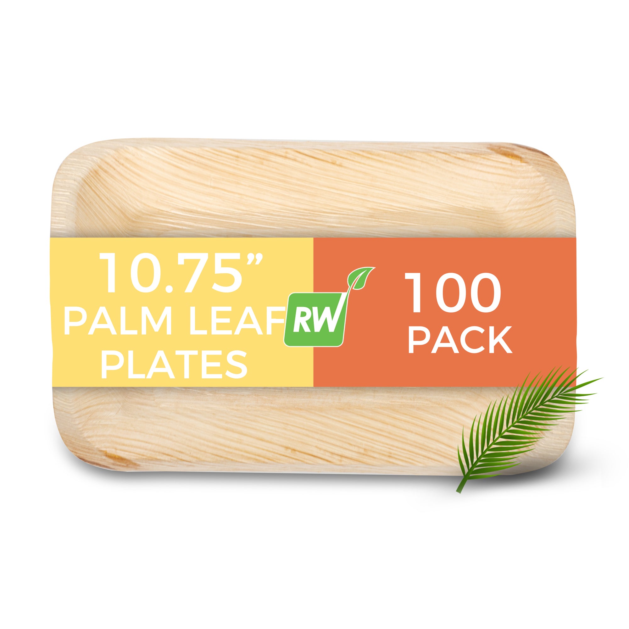 Indo Rectangle Natural Palm Leaf Plate - 10 3/4" x 7" x 1 1/4" - 100 count box