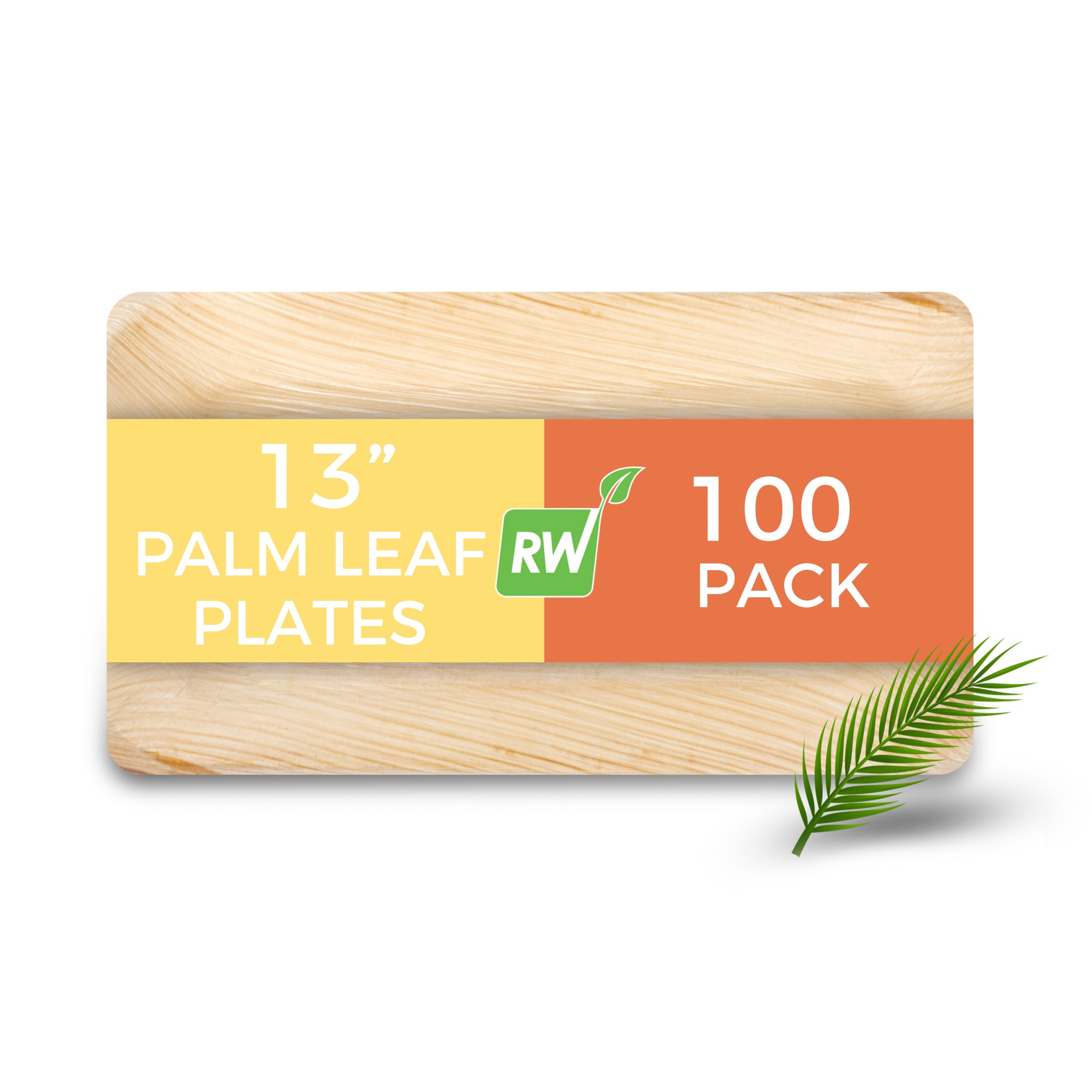 Indo Rectangle Natural Palm Leaf Plate - 13" x 10" x 1" - 100 count box