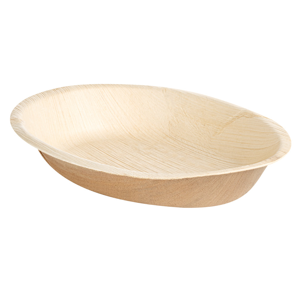 Indo Oval Natural Palm Leaf Bowl - 12 3/4" x 9" x 2 1/2" - 100 count box