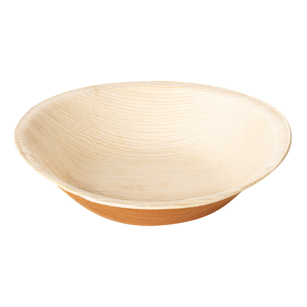 Indo 9 oz Round Natural Palm Leaf Bowl - 6 3/4" x 6 3/4" x 1 1/2" - 100 count box