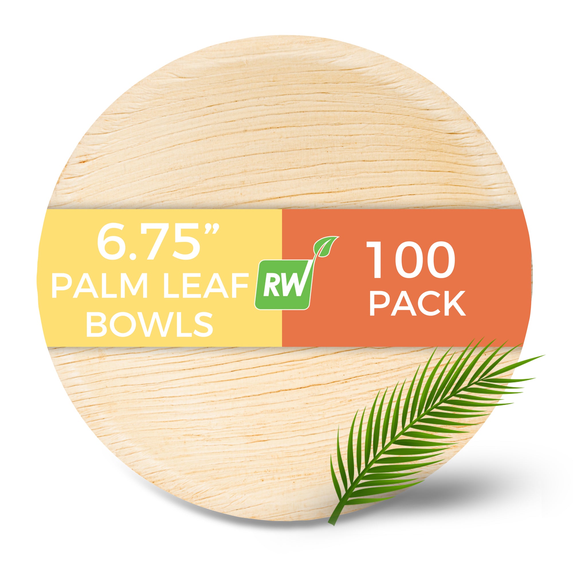 Indo 9 oz Round Natural Palm Leaf Bowl - 6 3/4" x 6 3/4" x 1 1/2" - 100 count box