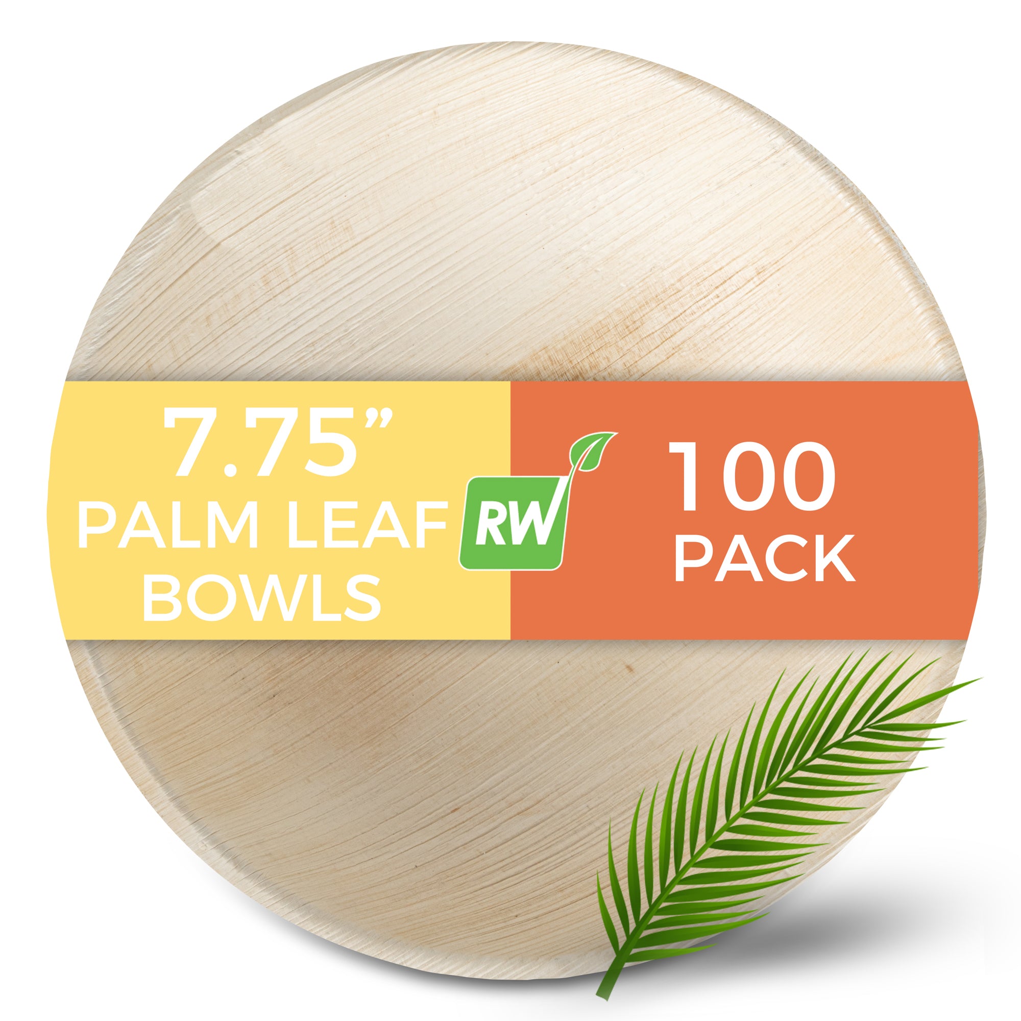 Indo 27 oz Round Natural Palm Leaf Bowl - 7 3/4" x 7 3/4" x 1 1/2" - 100 count box