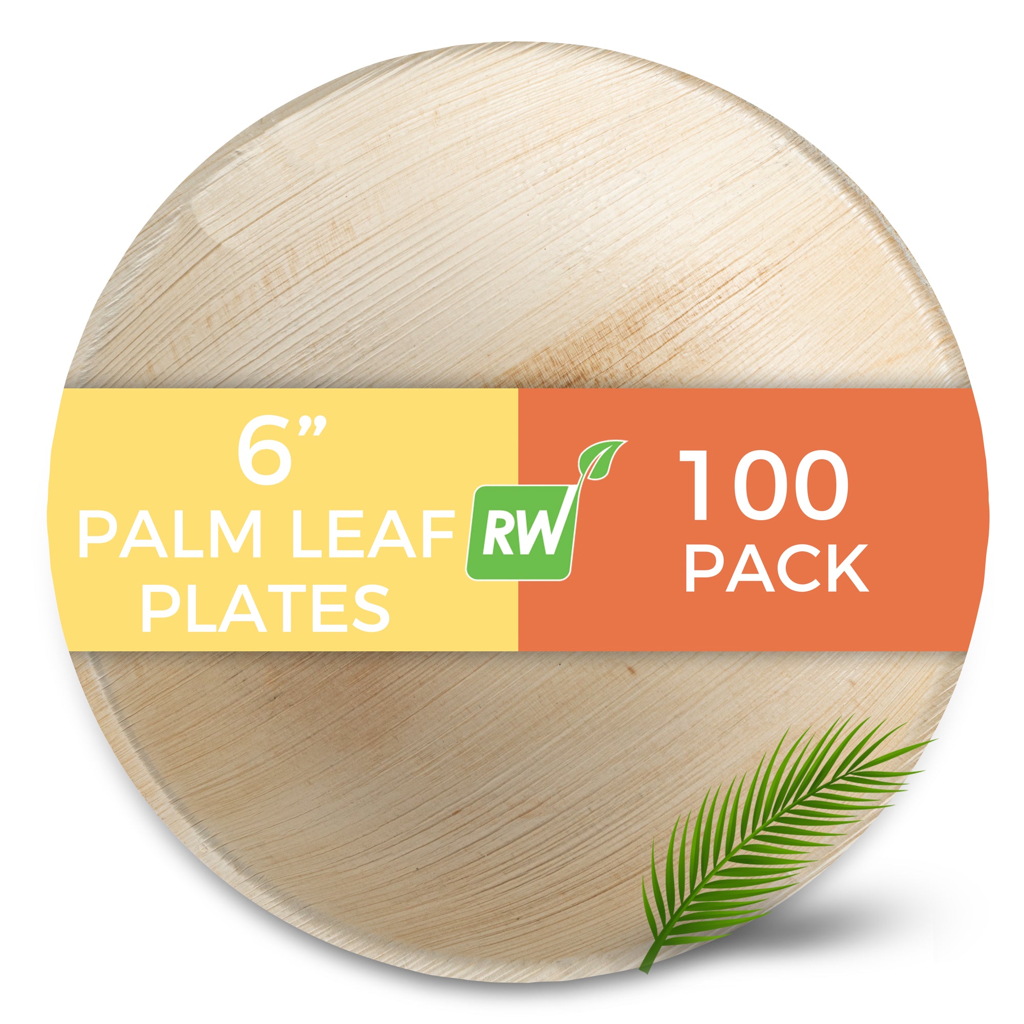 Indo Round Natural Palm Leaf Plate - 6" x 6" x 3/4" - 100 count box