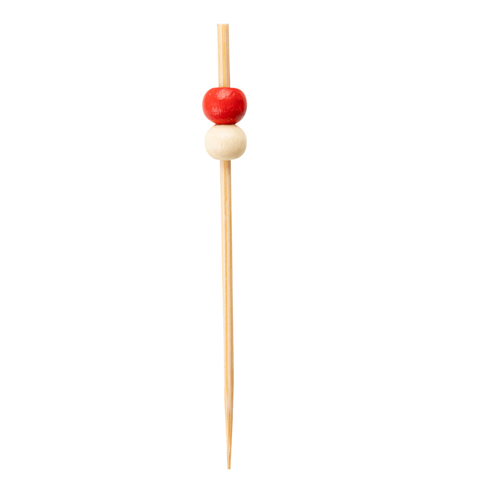 Red and White Bamboo Beaded Skewer - 2 3/4" - 1000 count box