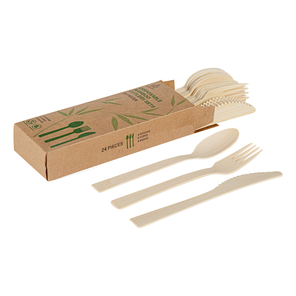 Bambuddha Natural Bamboo Disposable Cutlery Set - Retail Pack - 7" - 24 count box