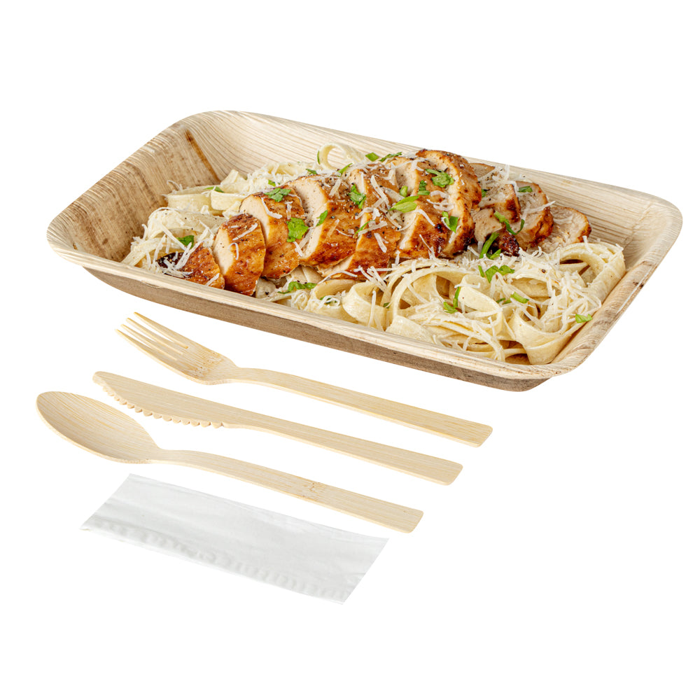 Bambuddha Natural Bamboo Disposable Cutlery Set - with White Napkin and Kraft Paper Pouch - 7" - 500 count box