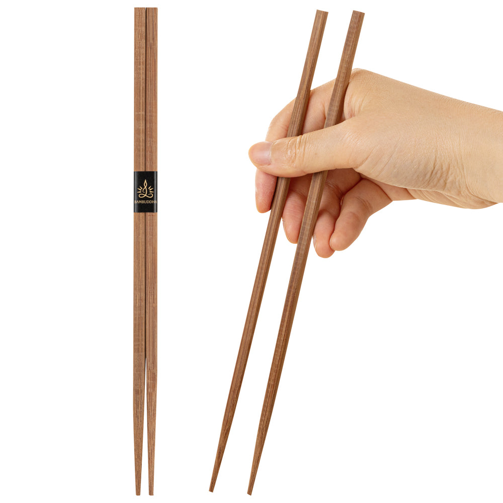 Bambuddha Square Brown Bamboo Modern Chopsticks - with Paper Band - 9 1/2" - 1000 count box