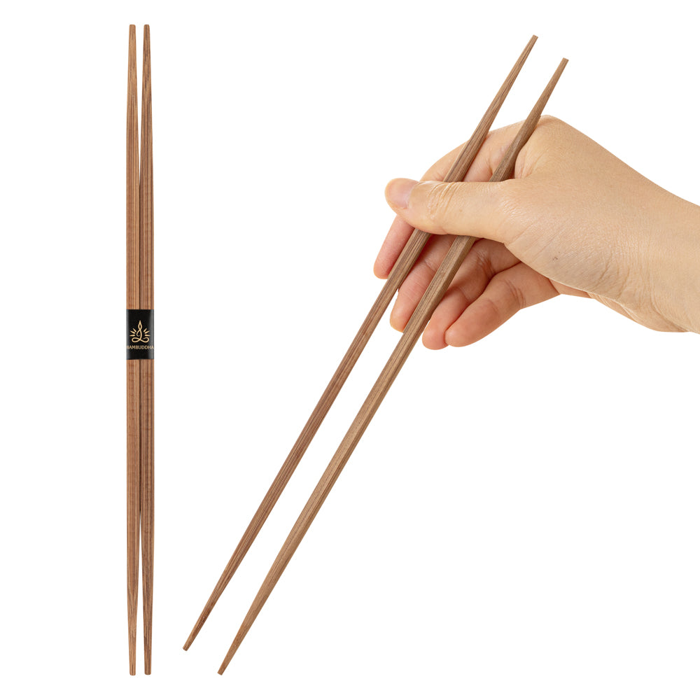 Bambuddha Brown Bamboo Contour Chopsticks - with Paper Band - 10 1/4" - 1000 count box