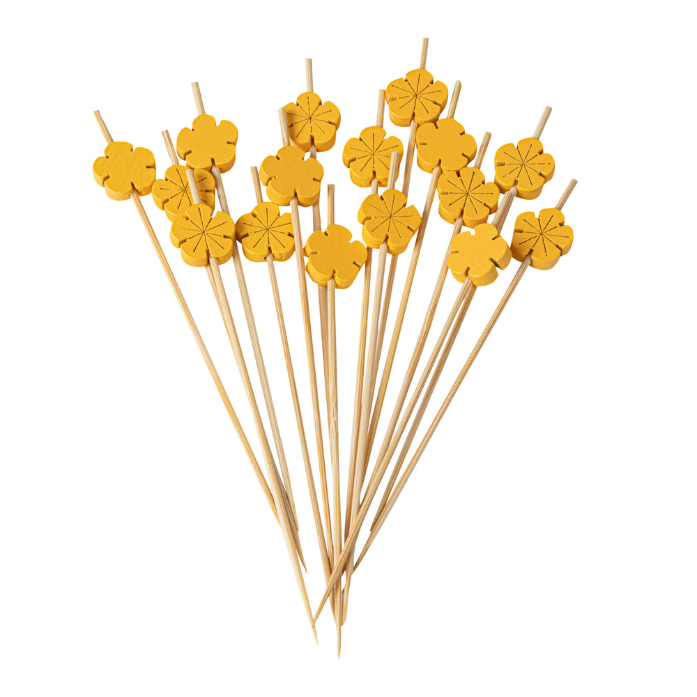 Yellow Bamboo Flower Skewer - 4 3/4" - 1000 count box