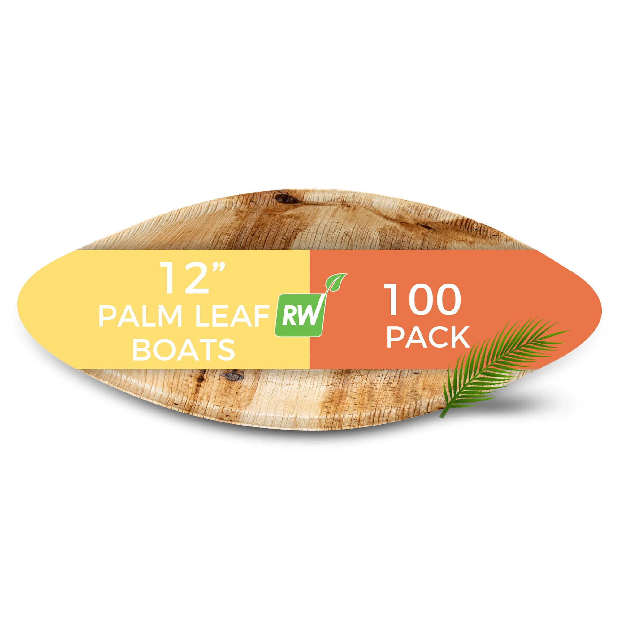 Indo Natural Palm Leaf Boat - 12" x 5" x 3/4" - 100 count box