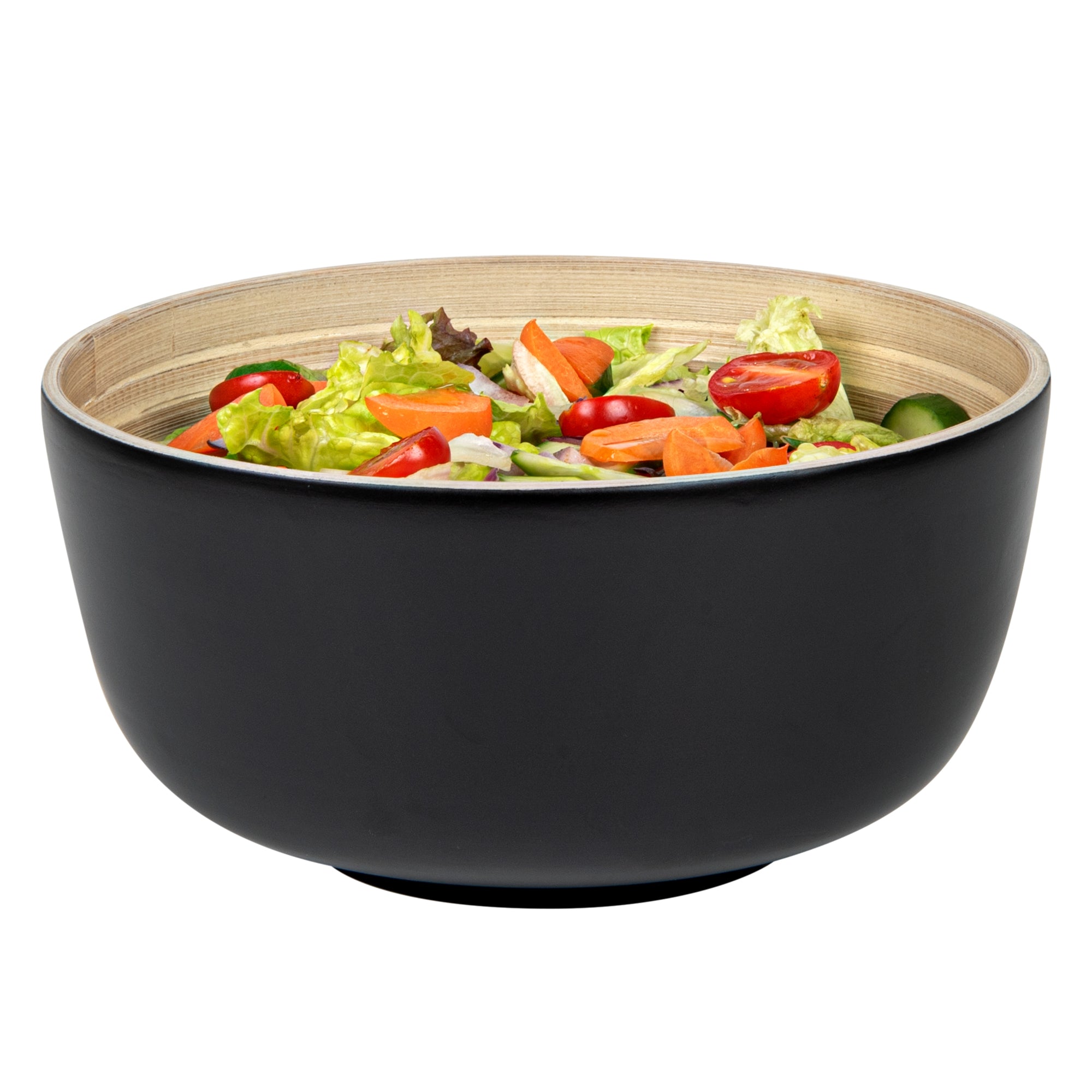 Bambuddha 15 oz Round Black Spun Bamboo Small Salad Bowl - 7 3/4" x 7 3/4" x 4" - 1 count box