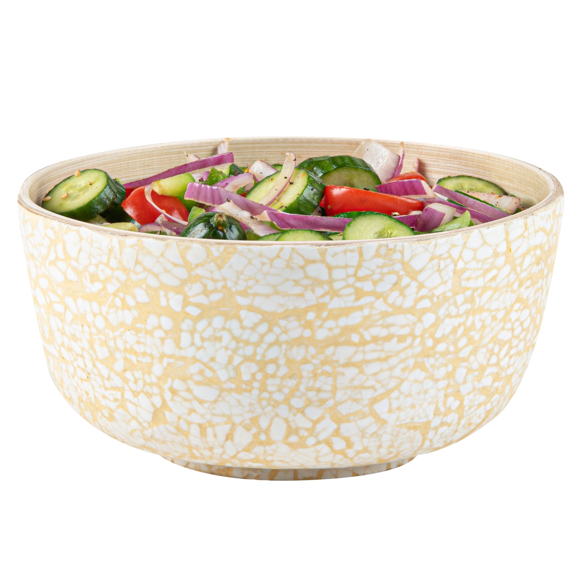 Bambuddha 15 oz Round Beige Spun Bamboo Small Eggshell Salad Bowl - 7 3/4" x 7 3/4" x 4" - 1 count box