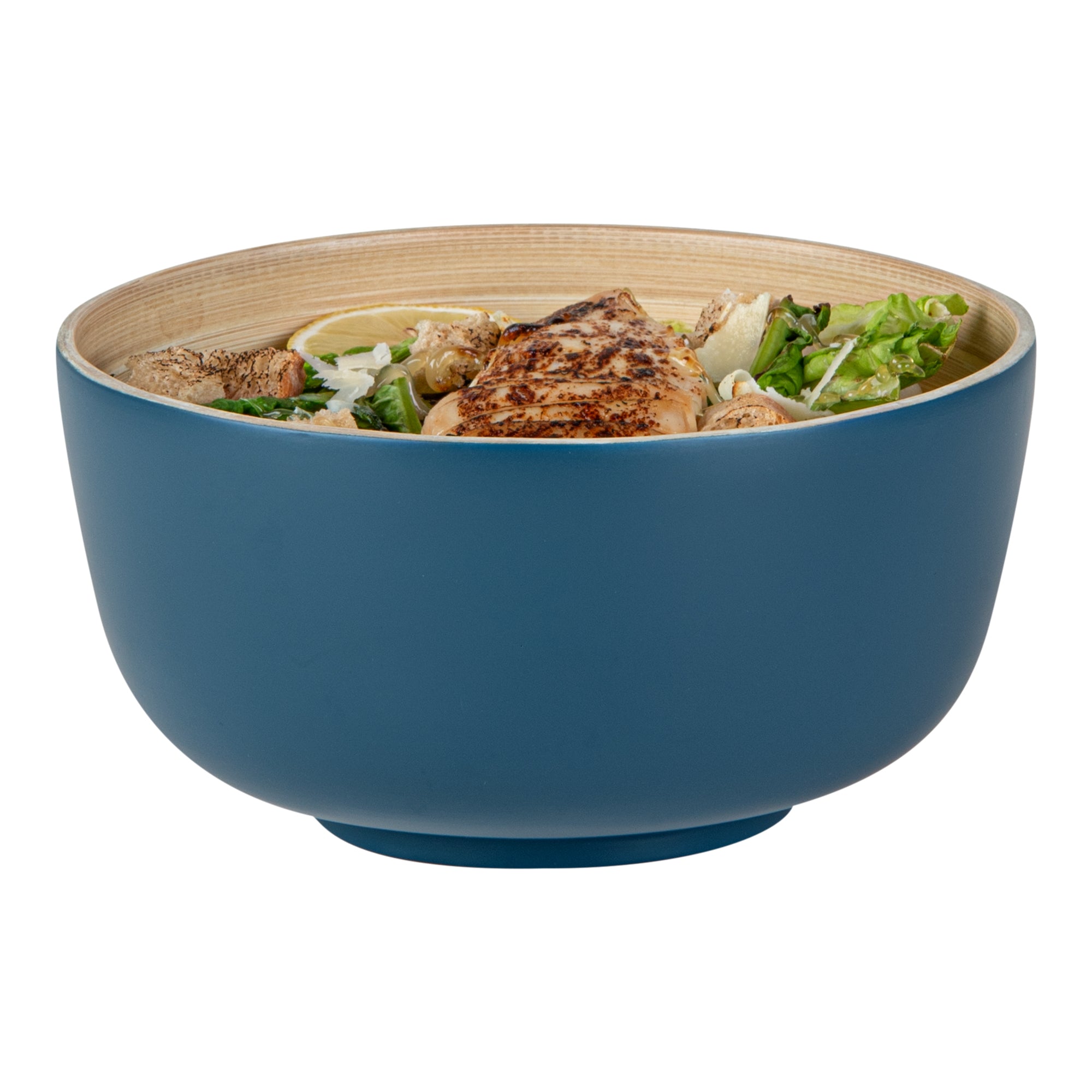 Bambuddha 15 oz Round Blue Spun Bamboo Small Salad Bowl - 7 3/4" x 7 3/4" x 4" - 1 count box