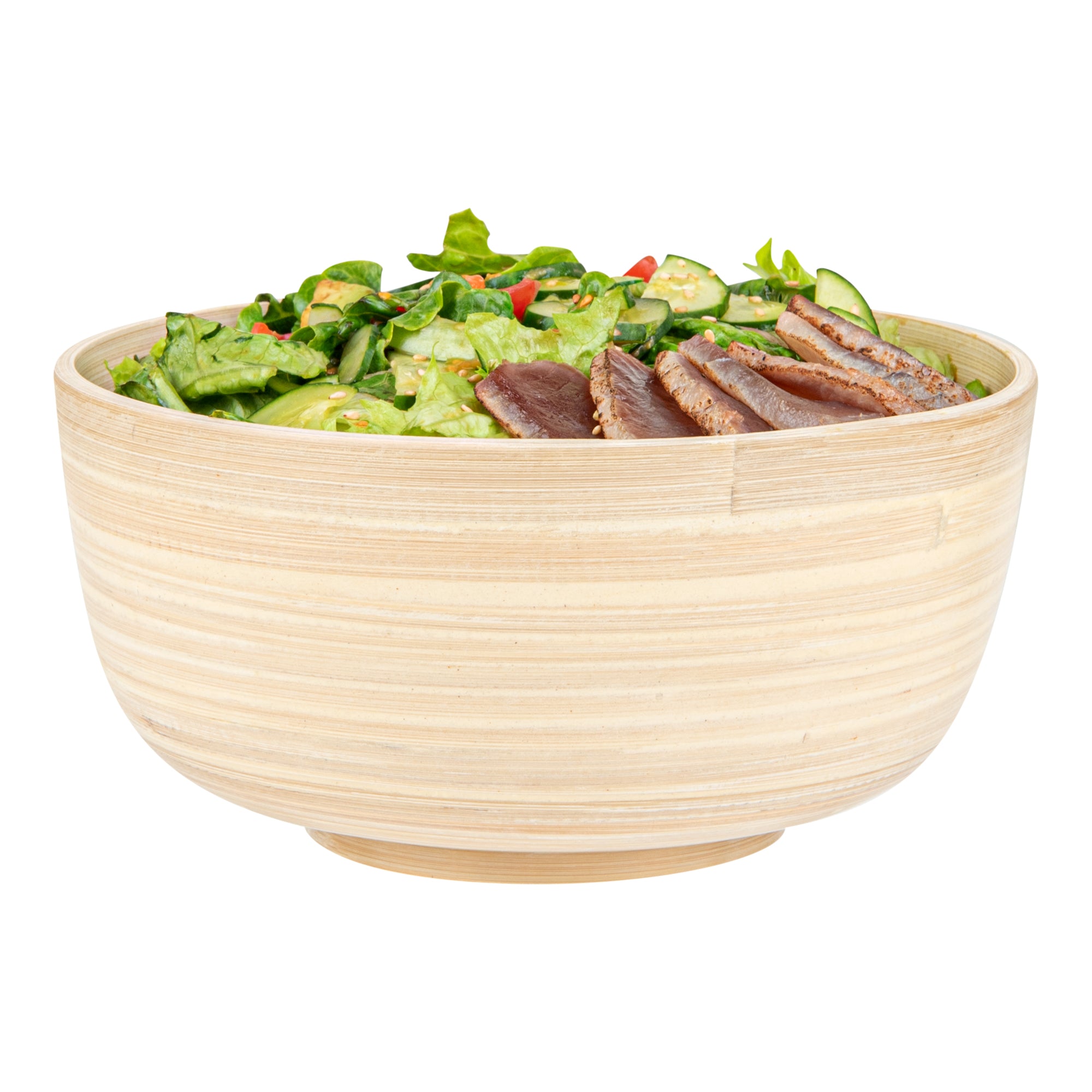 Bambuddha 15 oz Round Natural Spun Bamboo Small Salad Bowl - 7 3/4" x 7 3/4" x 4" - 1 count box