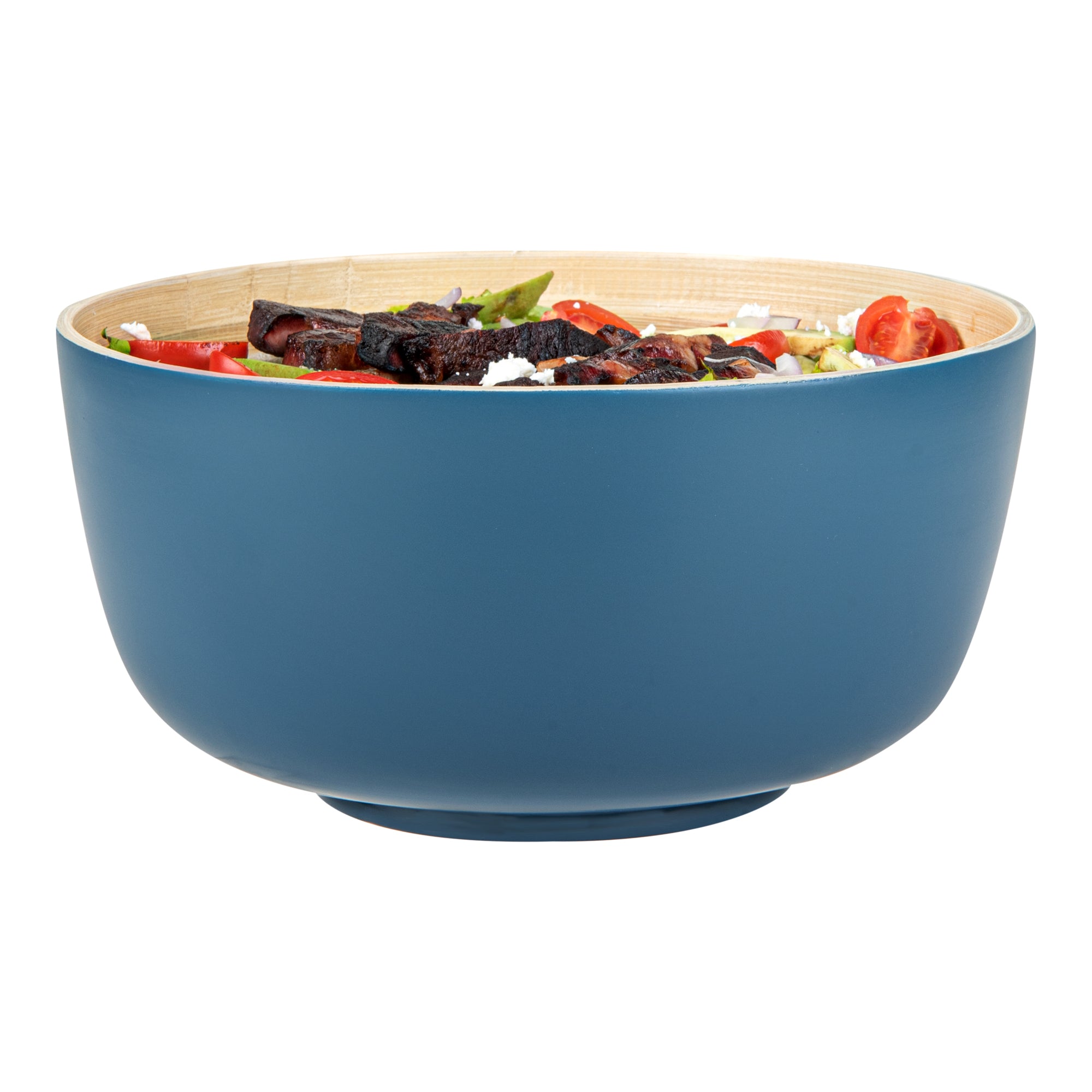 Bambuddha 25 oz Round Blue Spun Bamboo Medium Salad Bowl - 9 1/2" x 9 1/2" x 4 3/4" - 1 count box