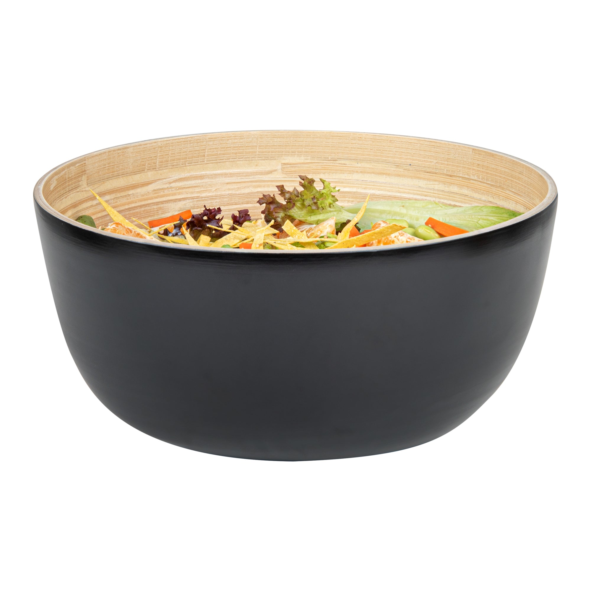 Bambuddha 30 oz Round Black Spun Bamboo Large Salad Bowl - 11" x 11" x 5 1/2" - 1 count box