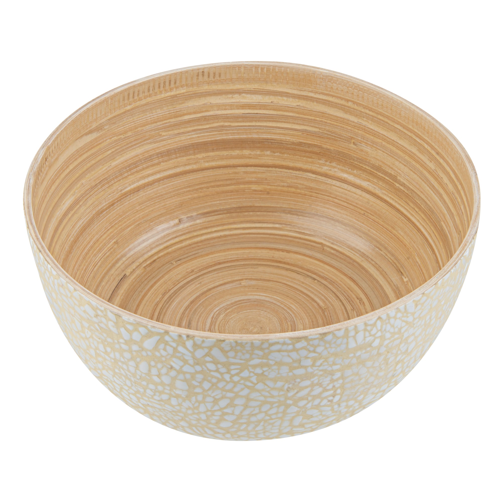 Bambuddha 30 oz Round Beige Spun Bamboo Large Eggshell Salad Bowl - 11" x 11" x 5 1/2" - 1 count box