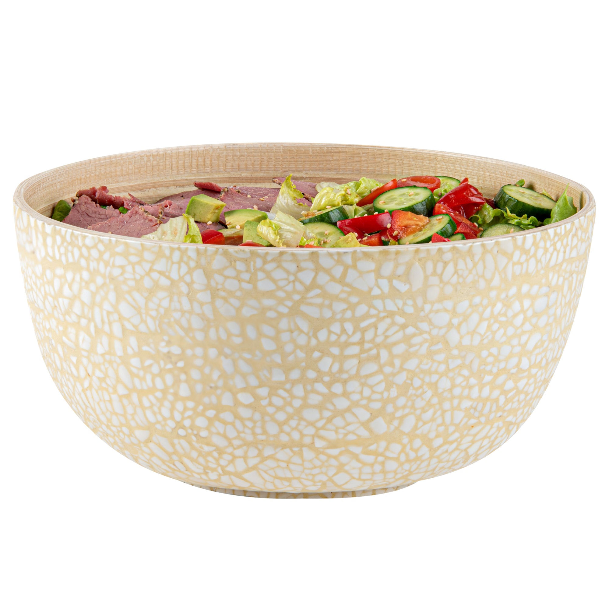 Bambuddha 30 oz Round Beige Spun Bamboo Large Eggshell Salad Bowl - 11" x 11" x 5 1/2" - 1 count box