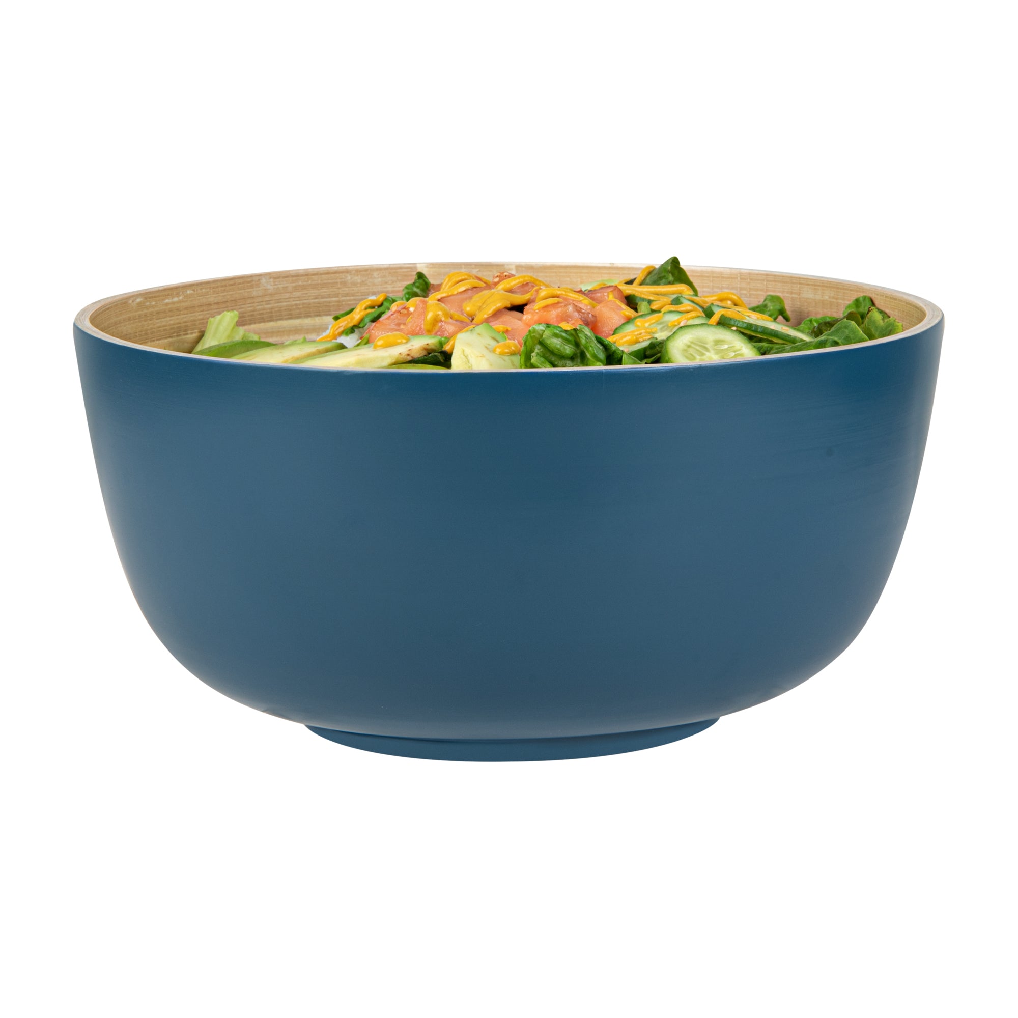 Bambuddha 30 oz Round Blue Spun Bamboo Large Salad Bowl - 11" x 11" x 5 1/2" - 1 count box