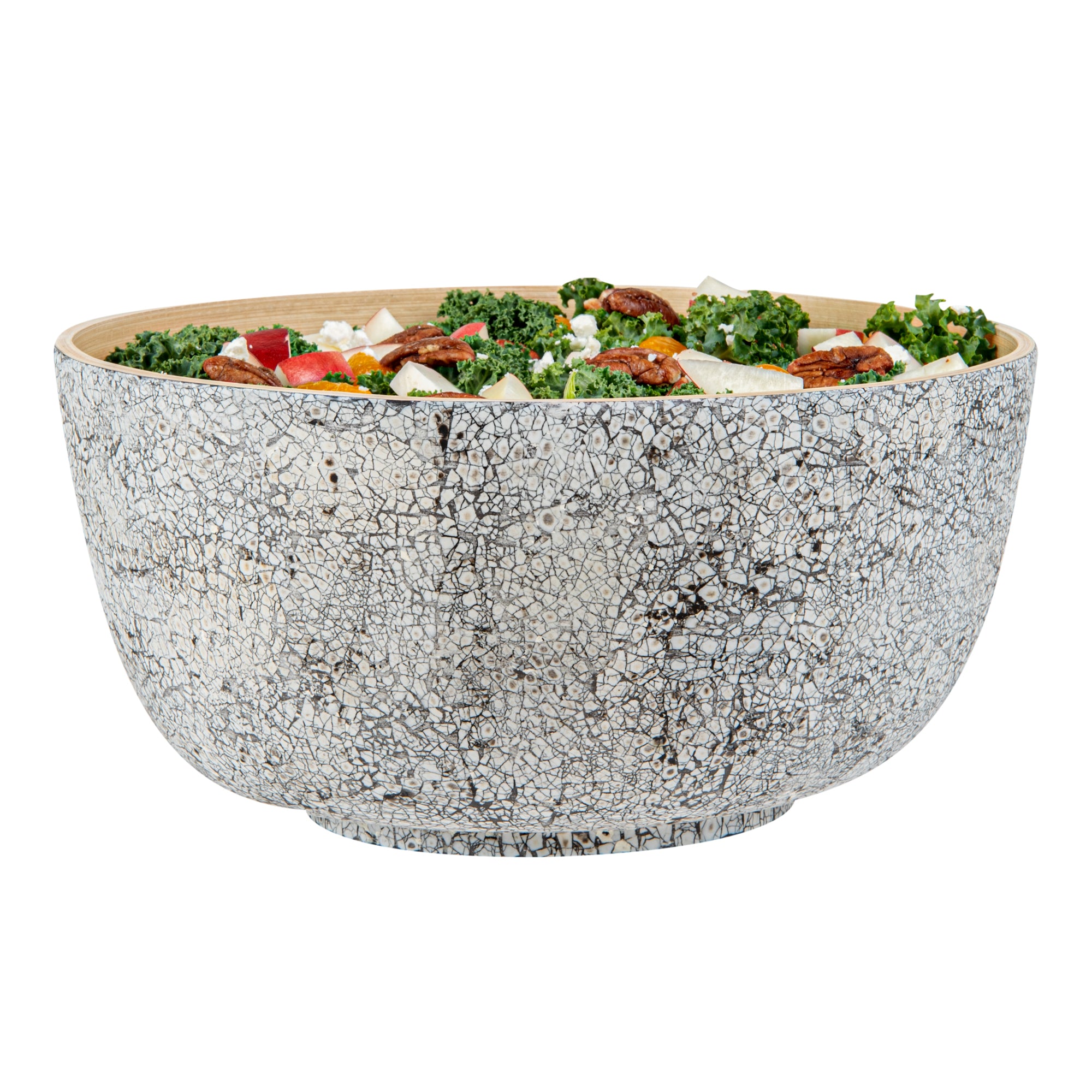 Bambuddha 30 oz Round Gray Spun Bamboo Large Eggshell Salad Bowl - 11" x 11" x 5 1/2" - 1 count box