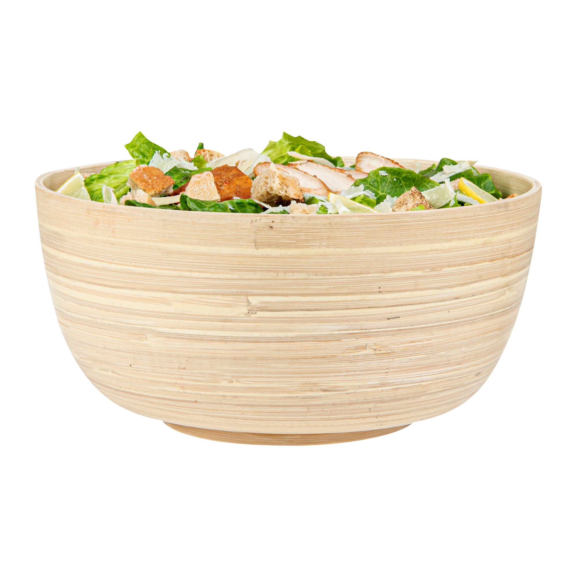 Bambuddha 30 oz Round Natural Spun Bamboo Large Salad Bowl - 11" x 11" x 5 1/2" - 1 count box