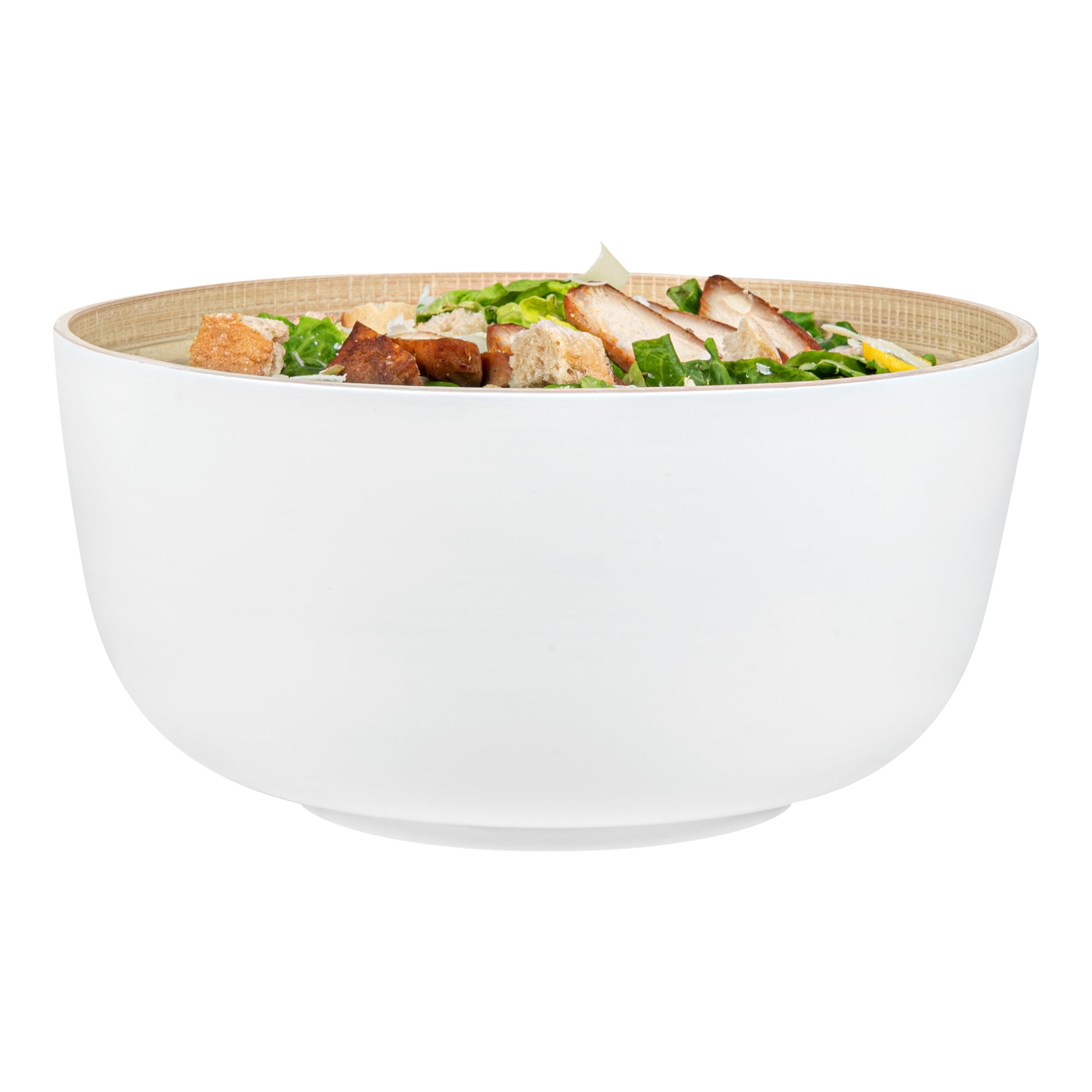 Bambuddha 30 oz Round White Spun Bamboo Large Salad Bowl - 11" x 11" x 5 1/2" - 1 count box