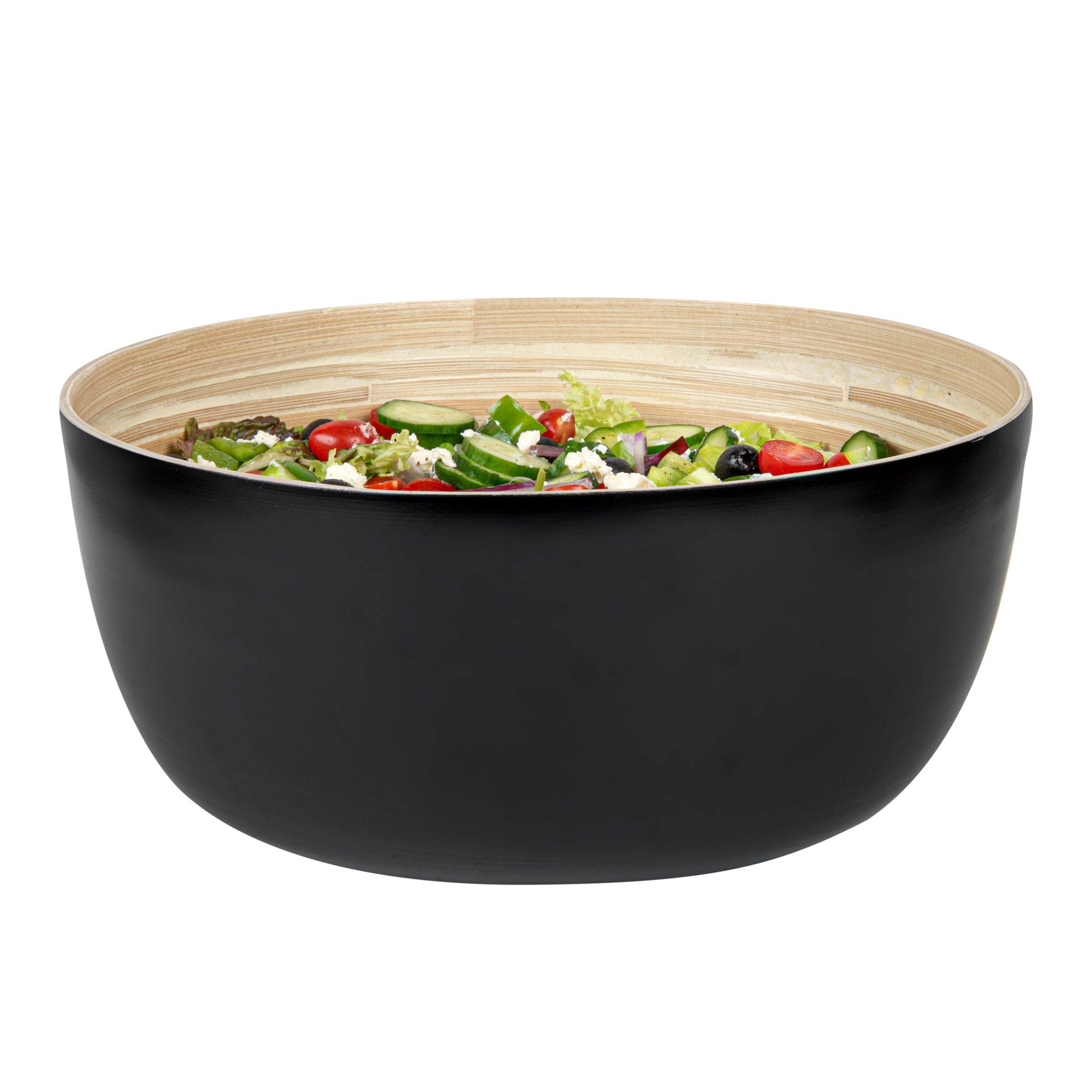 Bambuddha 51 oz Round Black Spun Bamboo Extra Large Salad Bowl - 13 1/2" x 13 1/2" x 6 1/4" - 1 count box