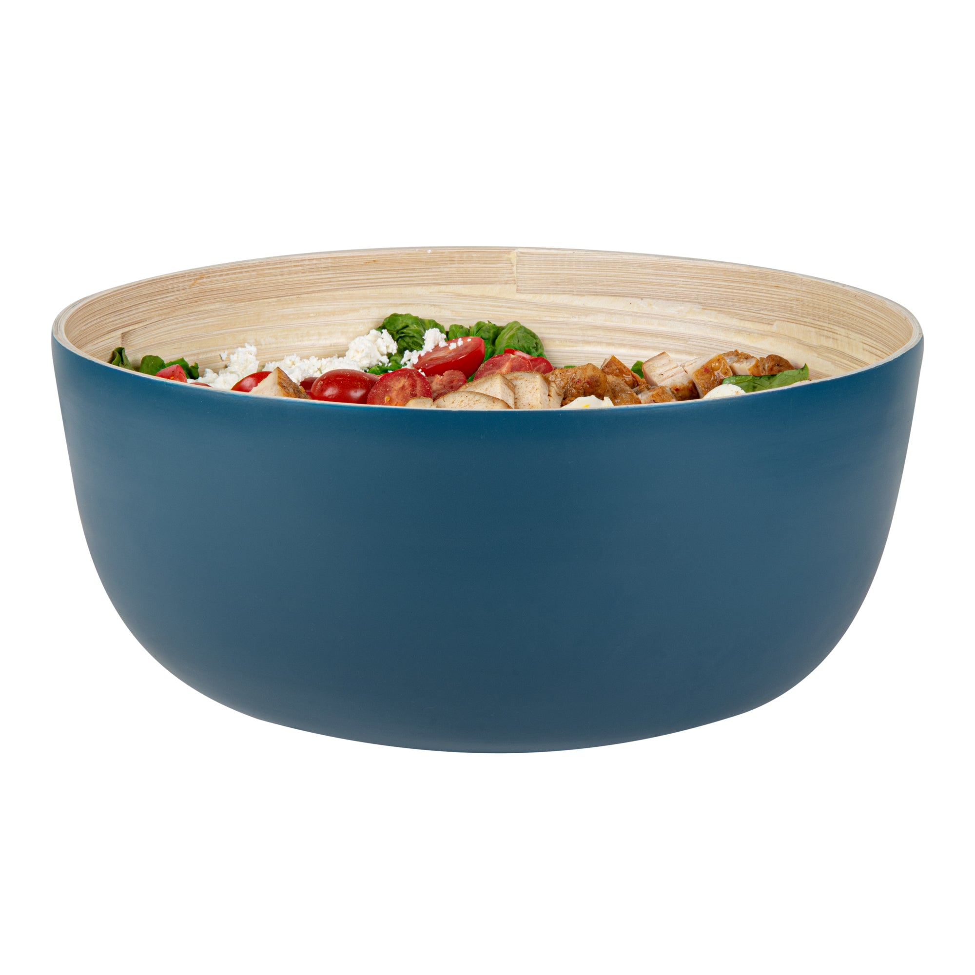 Bambuddha 51 oz Round Blue Spun Bamboo Extra Large Salad Bowl - 13 1/2" x 13 1/2" x 6 1/4" - 1 count box