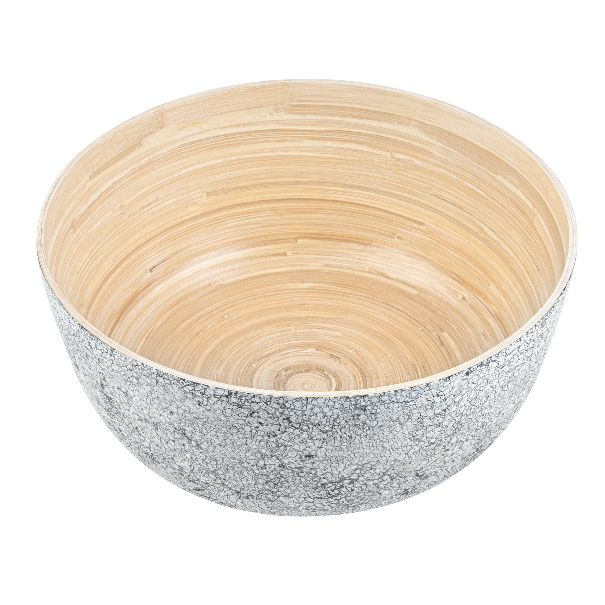 Bambuddha 51 oz Round Gray Spun Bamboo Extra Large Eggshell Salad Bowl - 13 1/2" x 13 1/2" x 6 1/4" - 1 count box