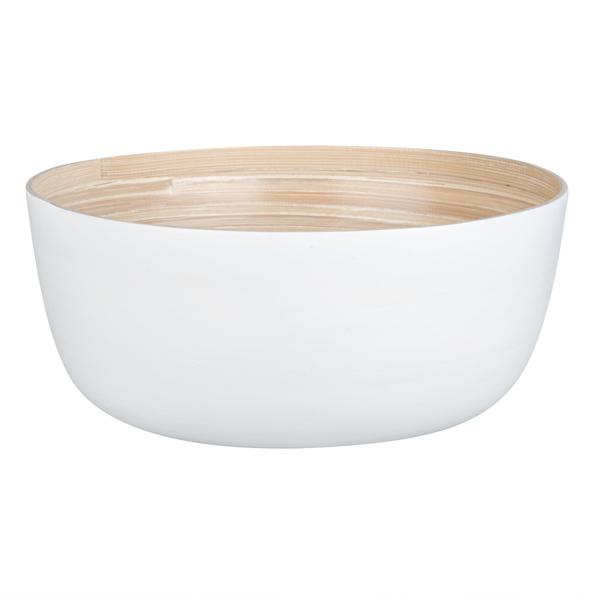 Bambuddha 51 oz Round White Spun Bamboo Extra Large Salad Bowl - 13 1/2" x 13 1/2" x 6 1/4" - 1 count box