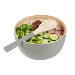 Bambuddha 25 oz Round Gray Spun Bamboo Serving Bowl - with Serving Spoon - 7 3/4