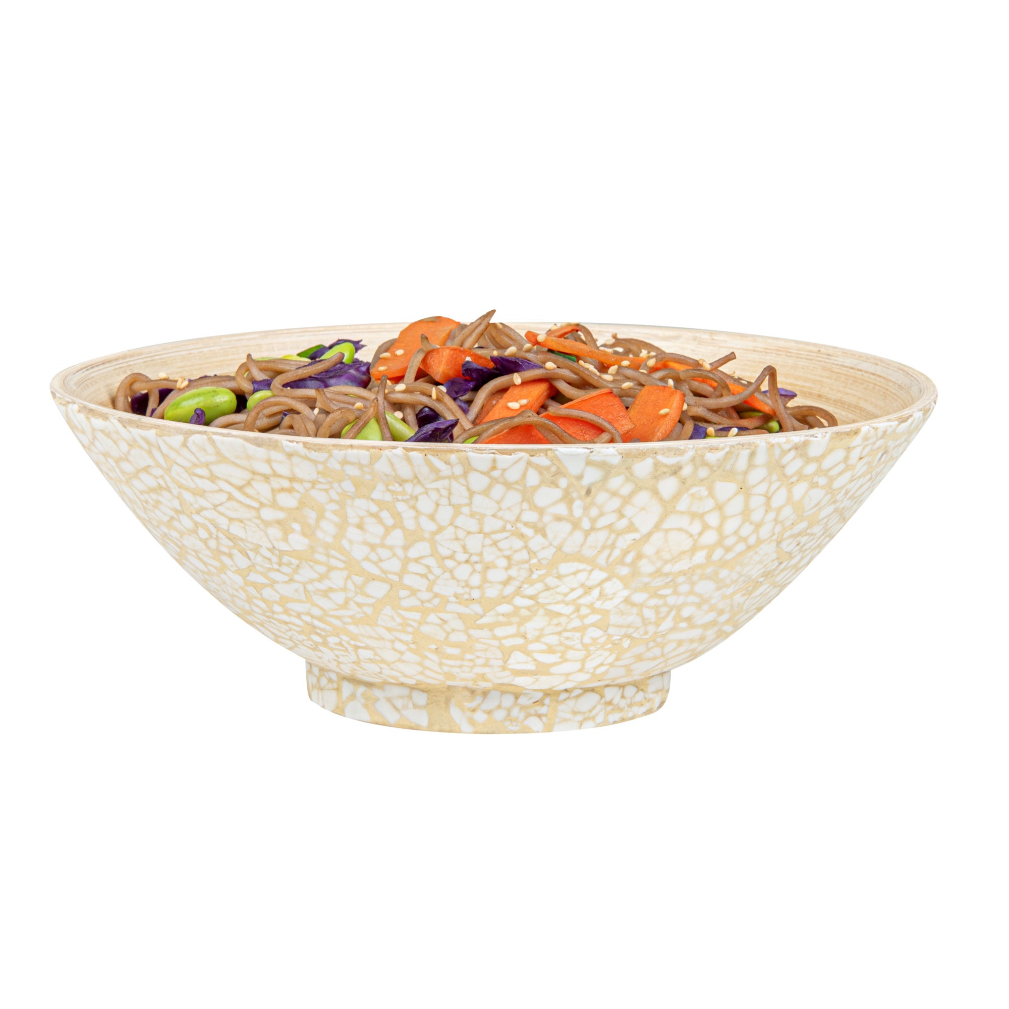 Bambuddha 29 oz Round Beige Spun Bamboo Eggshell Serving Bowl - 8 1/4" x 8 1/4" x 3 1/4" - 1 count box