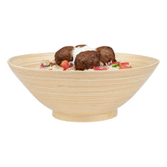 Bambuddha 29 oz Round Natural Spun Bamboo Serving Bowl - 8 1/4