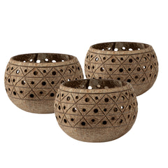 Coco Casa Tan Handmade Coconut Shell Candle Holder - Geometric Pattern - 4