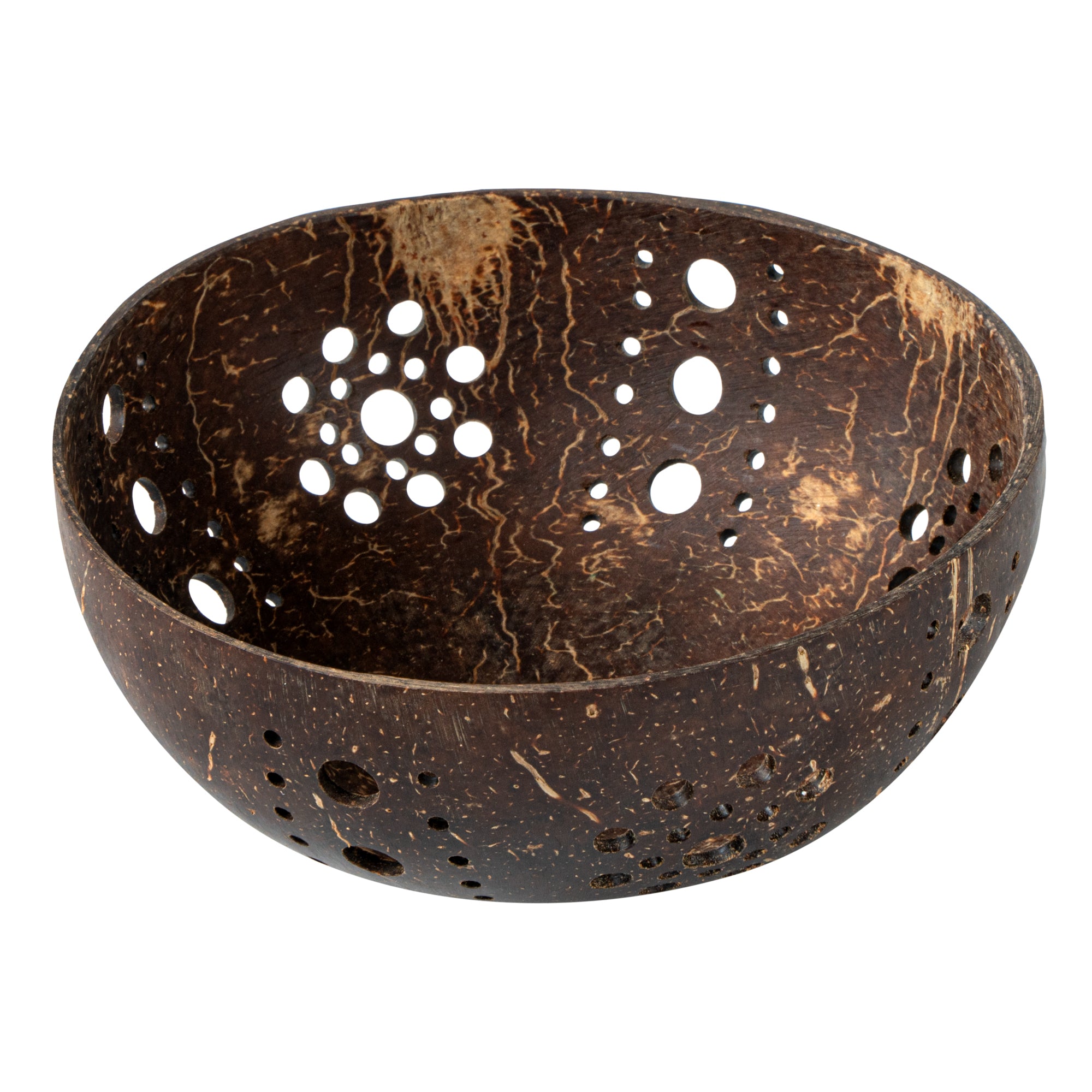 Coco Casa Brown Handmade Coconut Shell Candle Holder - Sun Pattern - 5" x 5" x 2" - 10 count box