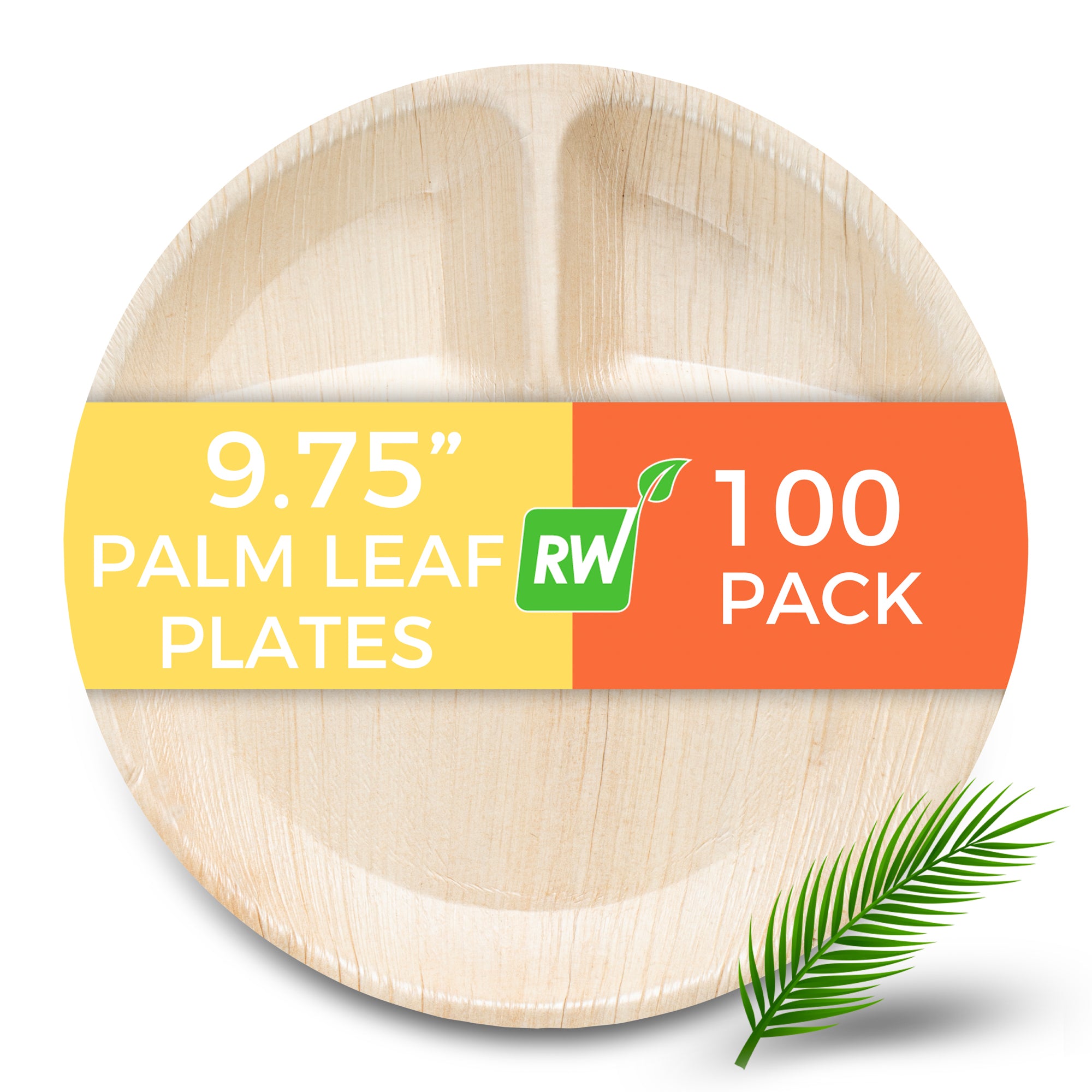 Indo Round Natural Palm Leaf Plate - 3 Compartments - 9 3/4" x 9 3/4" - 100 count box