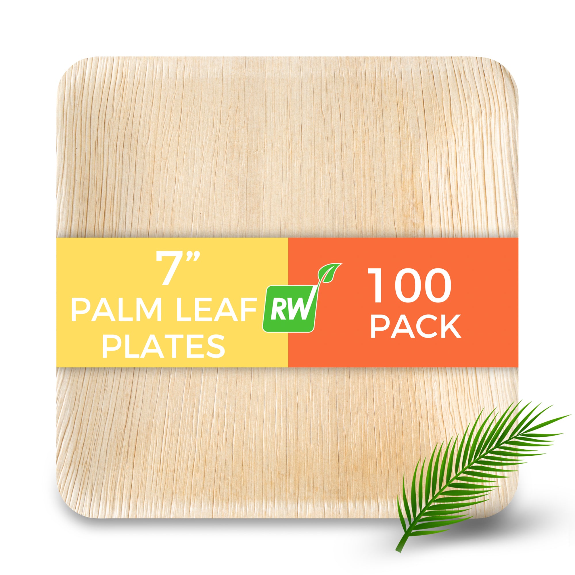 Indo Square Natural Palm Leaf Plate - 7" x 7" - 100 count box