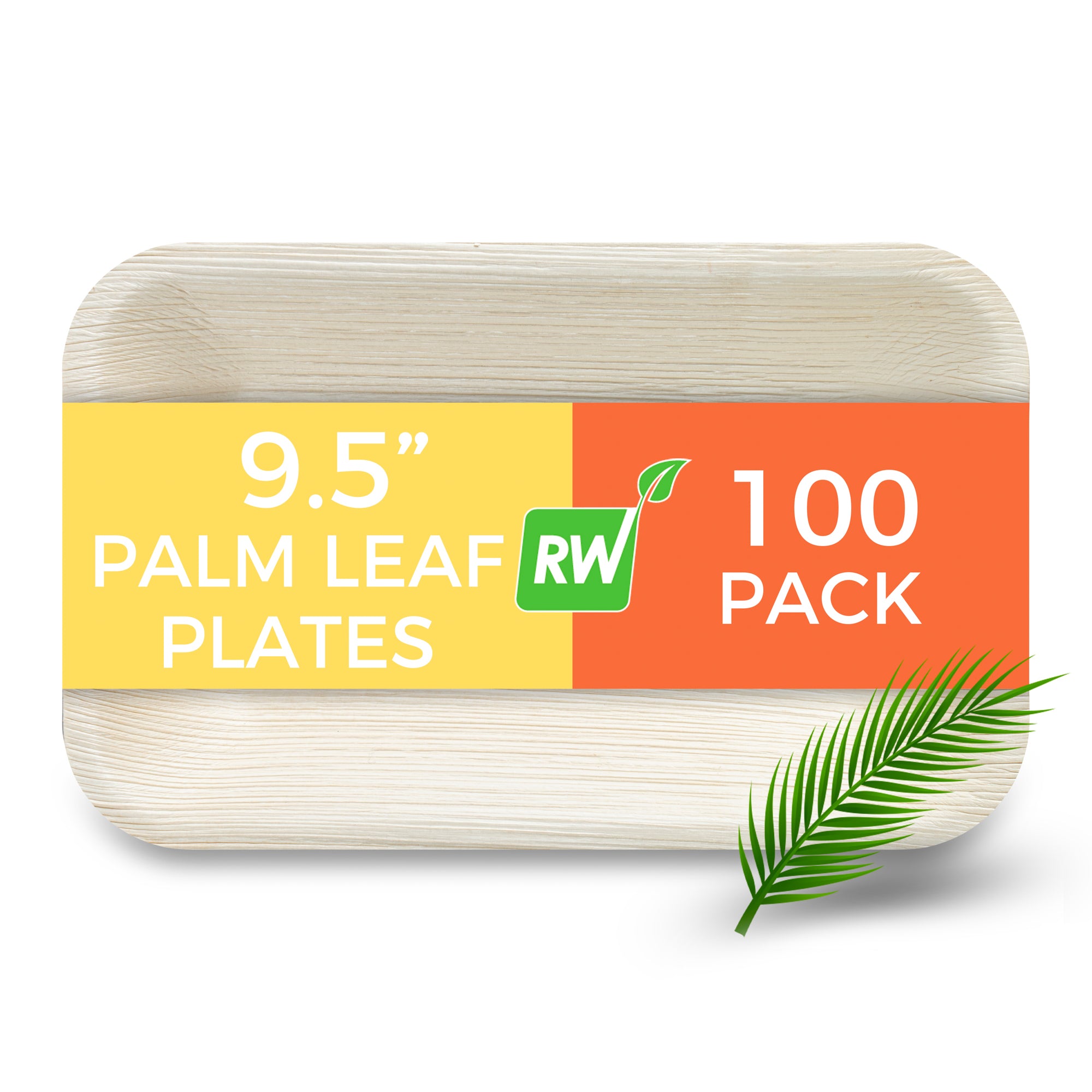 Indo Rectangle Natural Palm Leaf Deep Plate - 9 1/2" x 6" x 1 1/4" - 100 count box