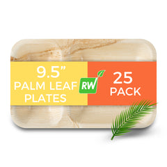 Indo Rectangle Natural Palm Leaf Plate - 2 Compartments - 9 1/2