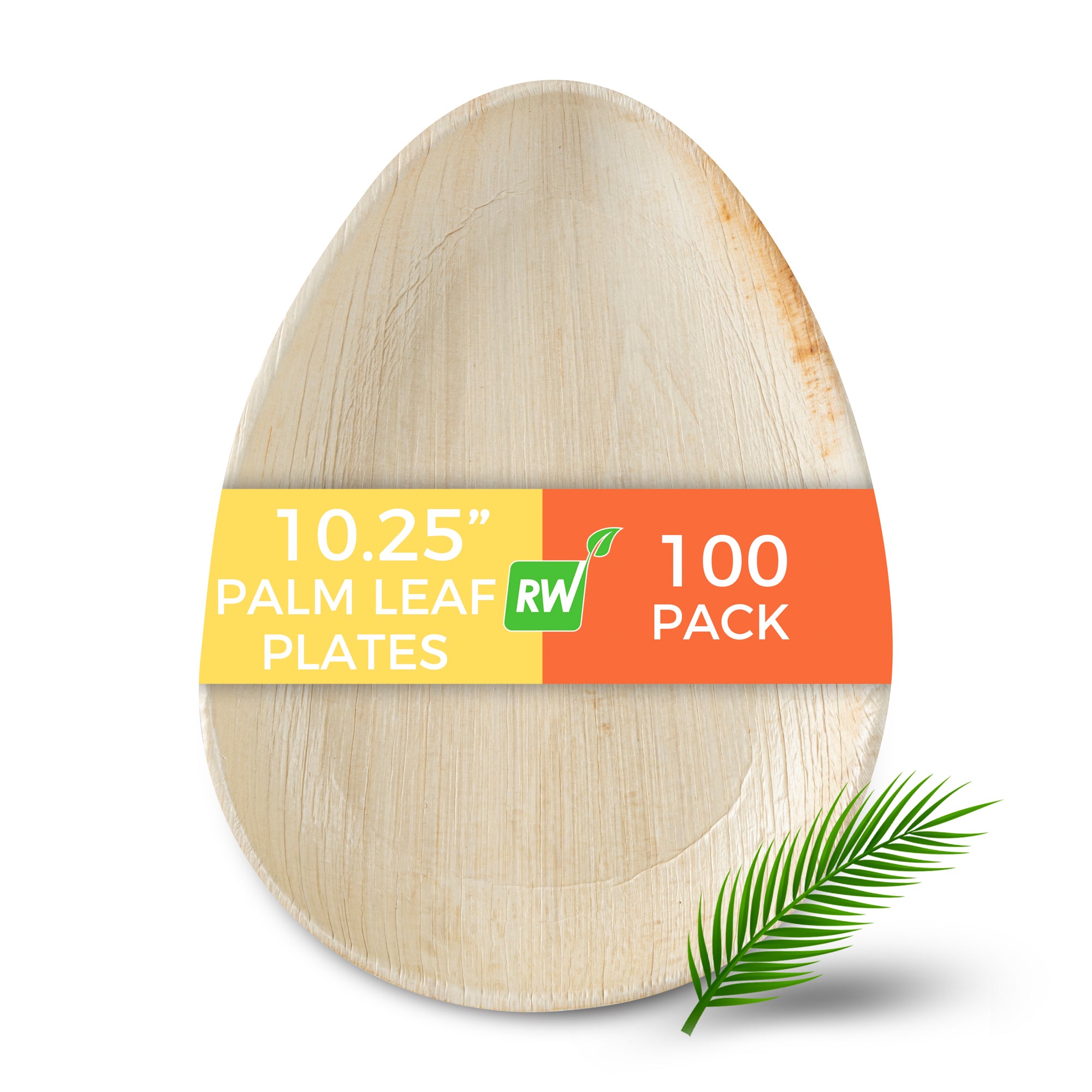 Indo Egg-Shaped Natural Palm Leaf Plate - 10 1/4" x 7 3/4" - 100 count box