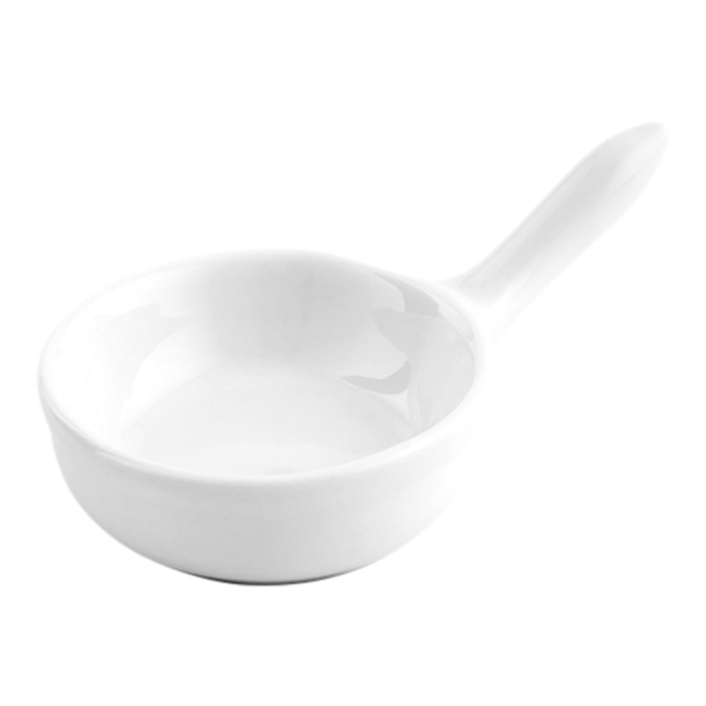 2 oz Round White Porcelain Mini Sauce Pan - 2 1/4" x 2 1/4" x 3/4" - 10 count box