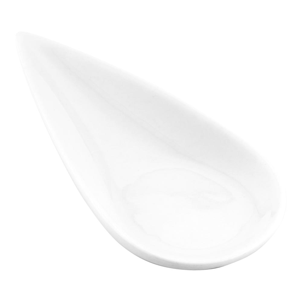 Teardrop White Porcelain Spoon - 4 1/4" x 2" x 3/4" - 10 count box