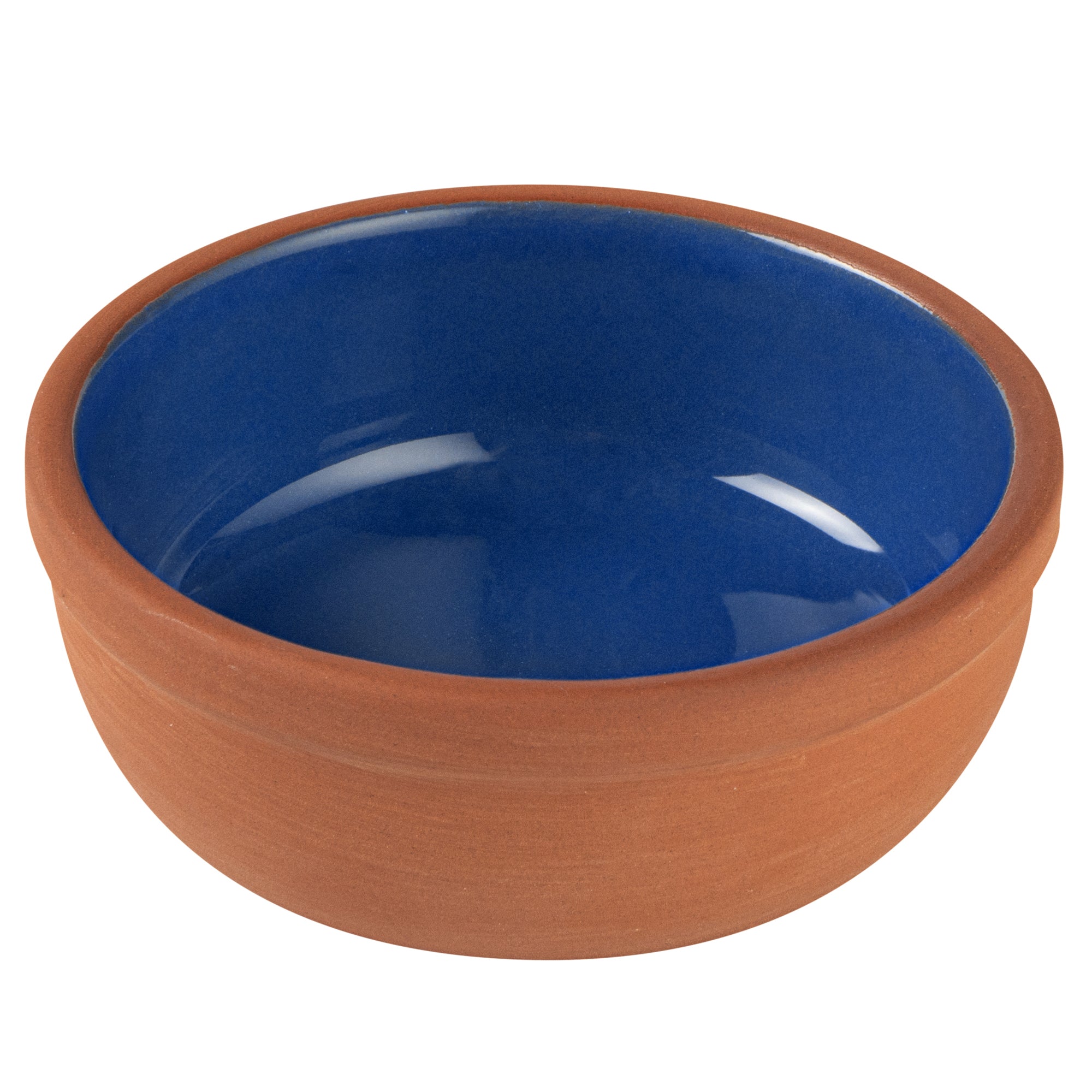 Terra Tek 5 oz Terracotta Cazuela Bowl - Blue Glazed Interior, Oven-Safe, Microwave-Safe - 4'' x 4'' x 1 1/2'' - 10 count box