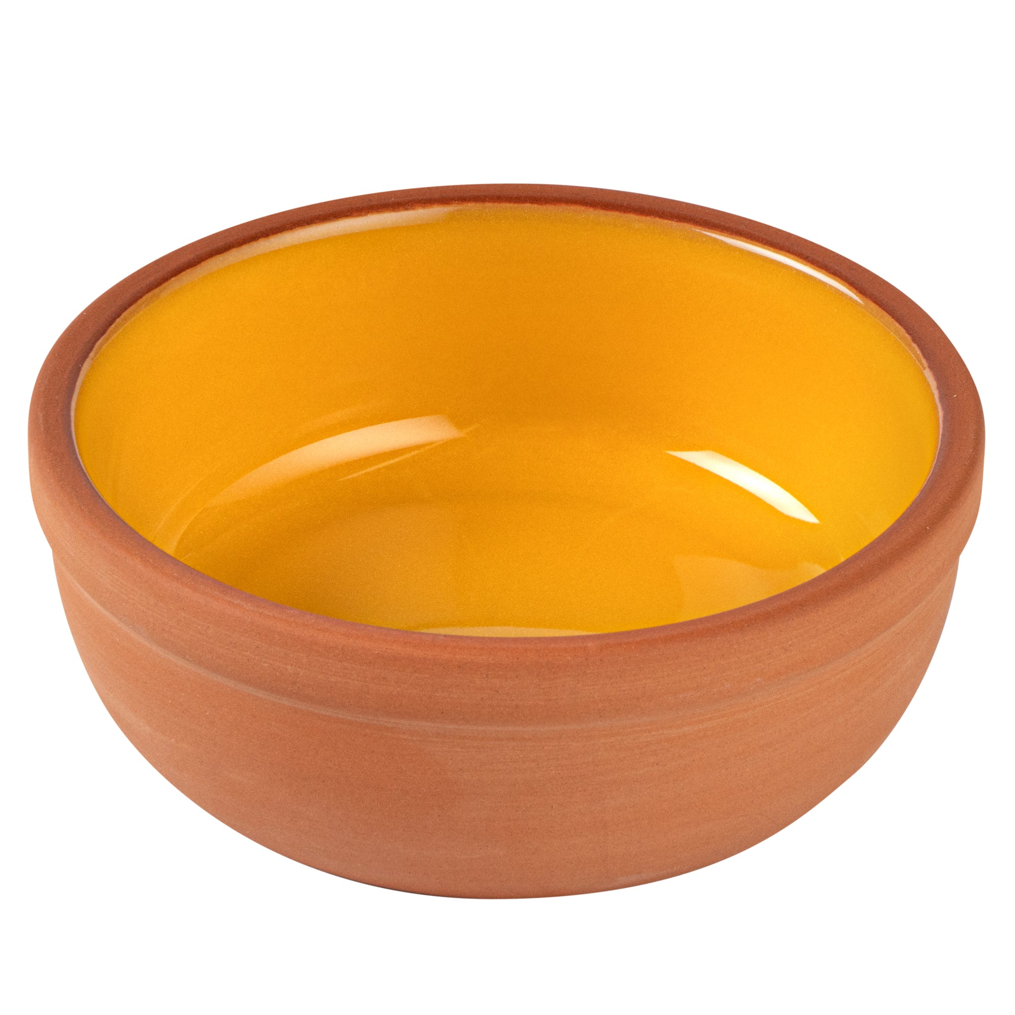 Terra Tek 5 oz Terracotta Cazuela Bowl - Yellow Glazed Interior, Oven-Safe, Microwave-Safe - 4'' x 4'' x 1 1/2'' - 10 count box