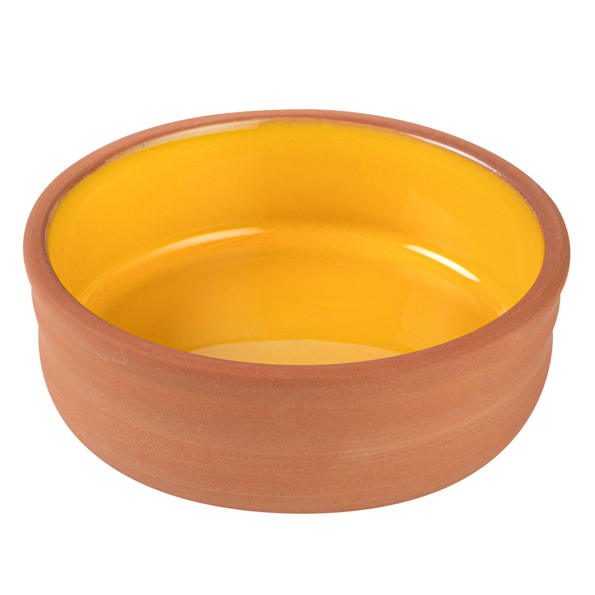 Terra Tek 7 oz Terracotta Cazuela Bowl - Yellow Glazed Interior, Oven-Safe, Microwave-Safe - 4 3/4'' x 4 3/4'' x 1 1/2'' - 10 count box