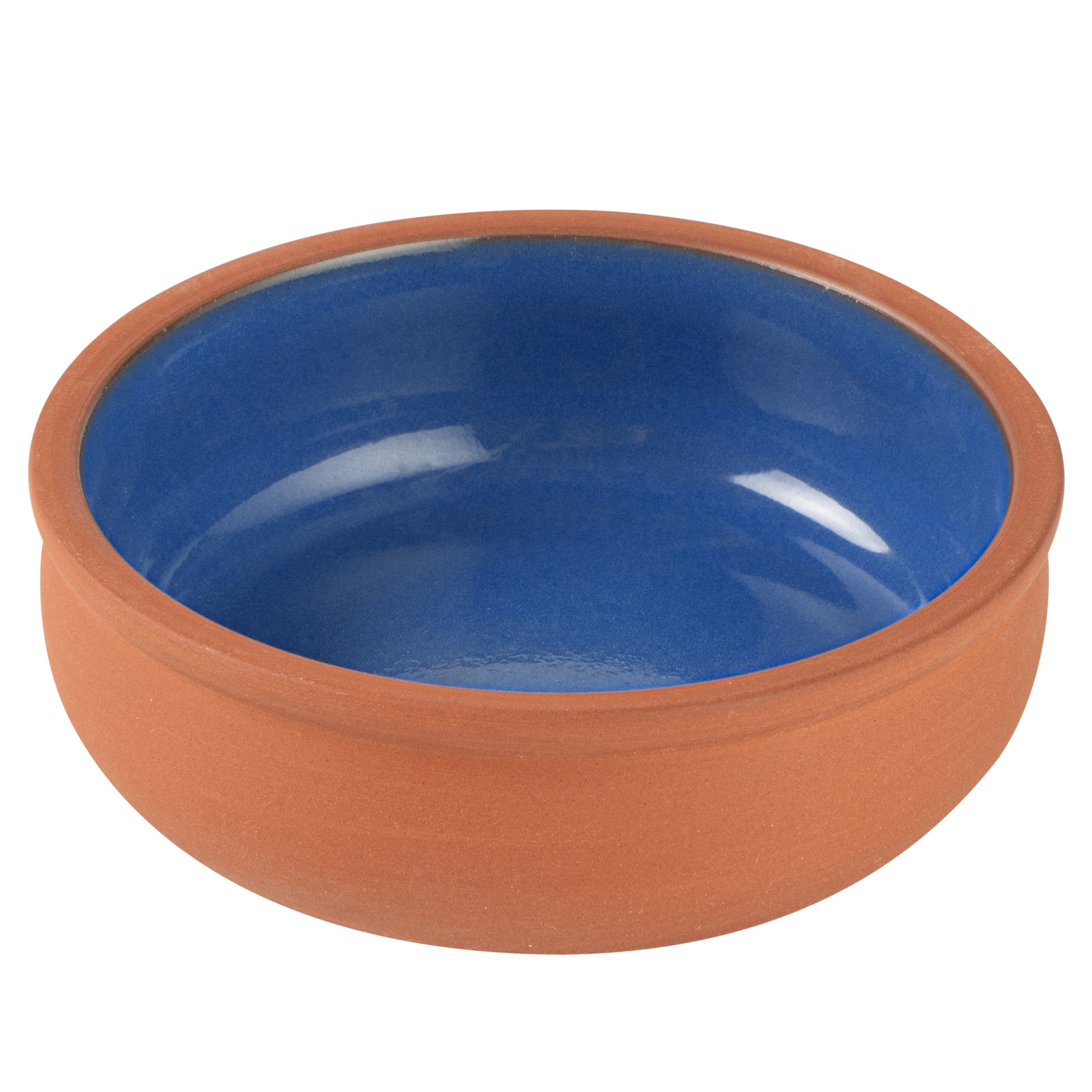 Terra Tek 7 oz Terracotta Cazuela Bowl - Blue Glazed Interior, Oven-Safe, Microwave-Safe - 4 1/2'' x 4 1/2'' x 1 1/2'' - 10 count box