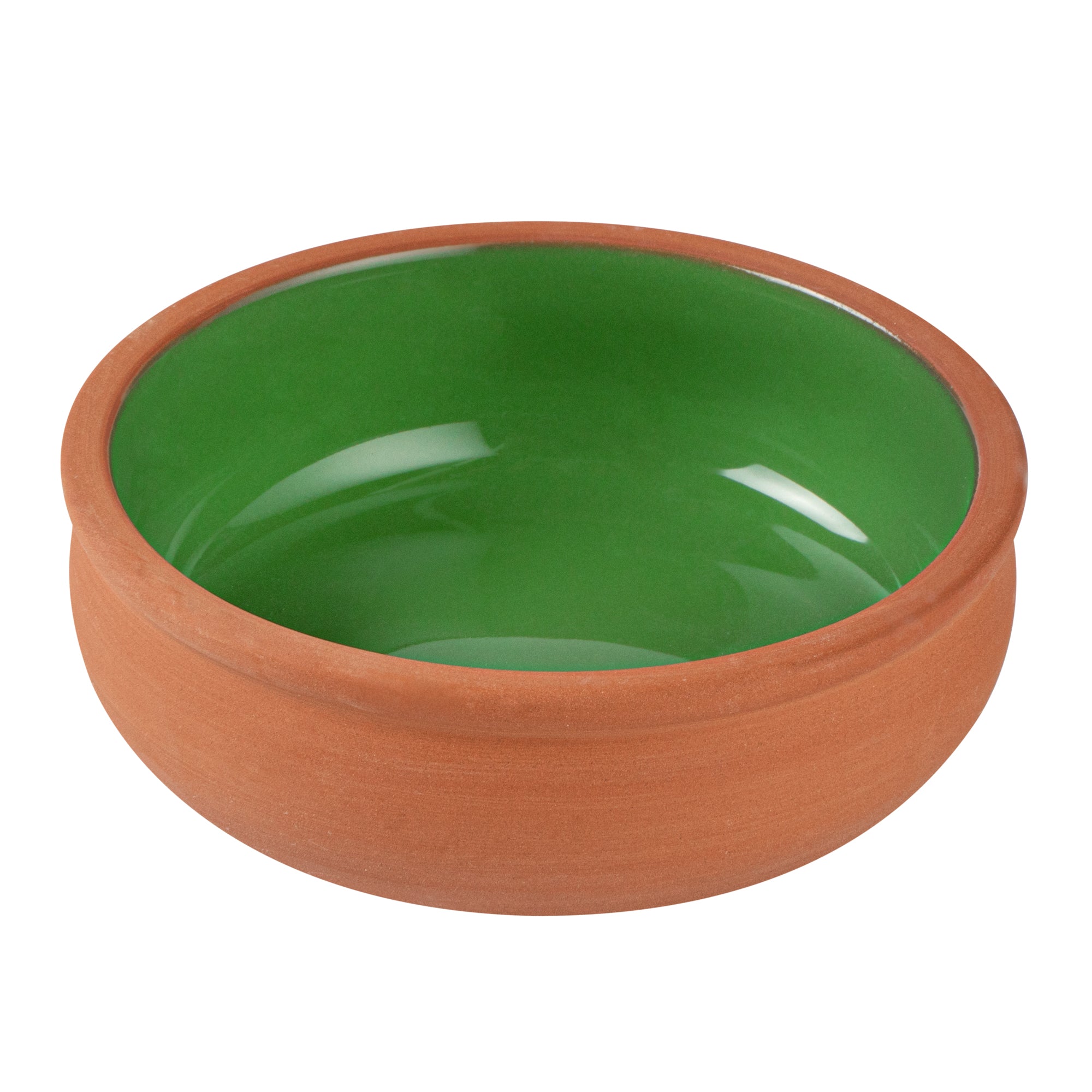 Terra Tek 7 oz Terracotta Cazuela Bowl - Green Glazed Interior, Oven-Safe, Microwave-Safe - 4 1/2'' x 4 1/2'' x 1 1/2'' - 10 count box