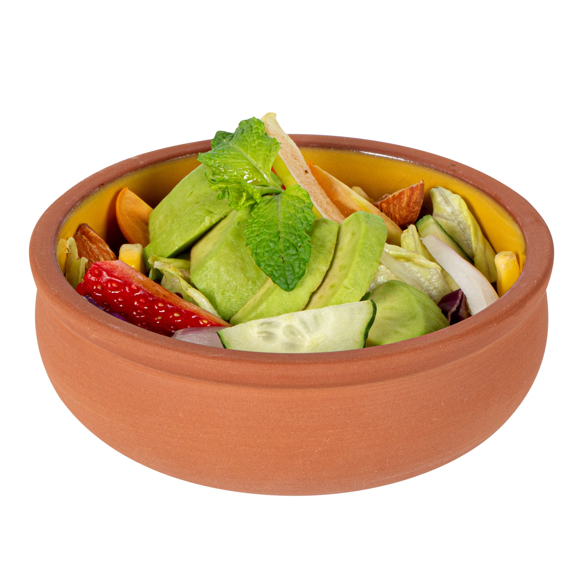 Terra Tek 7 oz Terracotta Cazuela Bowl - Yellow Glazed Interior, Oven-Safe, Microwave-Safe - 4 1/2'' x 4 1/2'' x 1 1/2'' - 10 count box